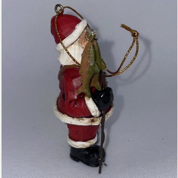 Vintage Fishing Santa Claus Christmas Ornament W Bag & Fish /Fisherman - Picture 2 of 5